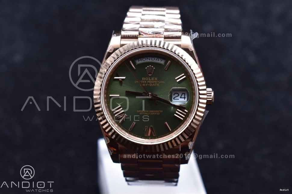 RG DayDate GMF Dial 40 Markers Roman President Green Weighted Steel Tungsten V2 A2836 Bracelet 904L on 1109